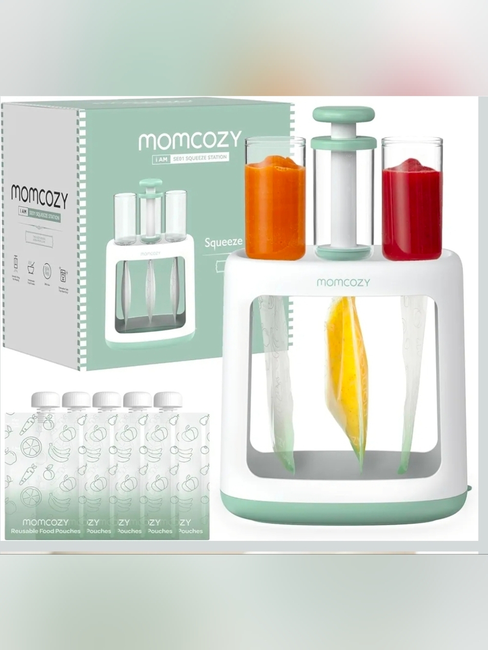 MOMCOZY Mint & White Baby Food Squeeze Station